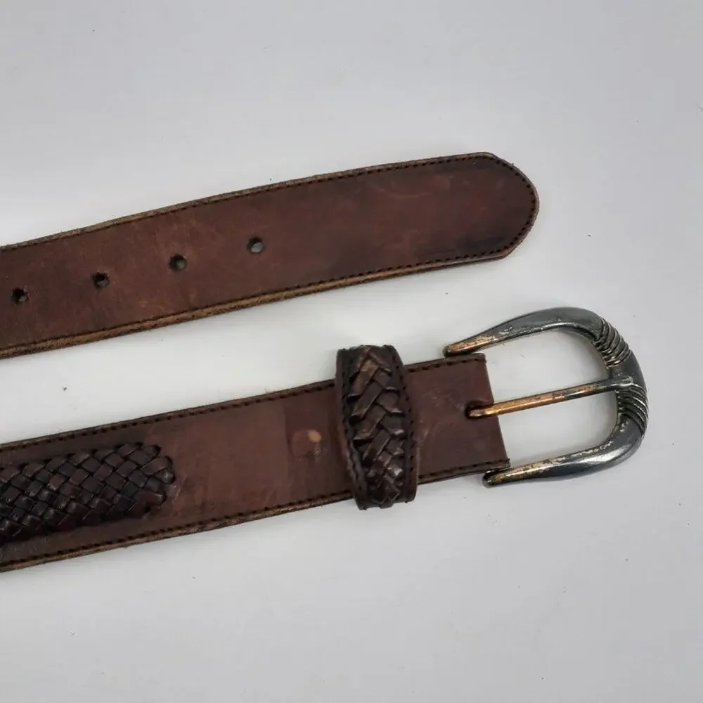 Vintage 1991 Western Rodeo Braided Brown Leather Conchos 28